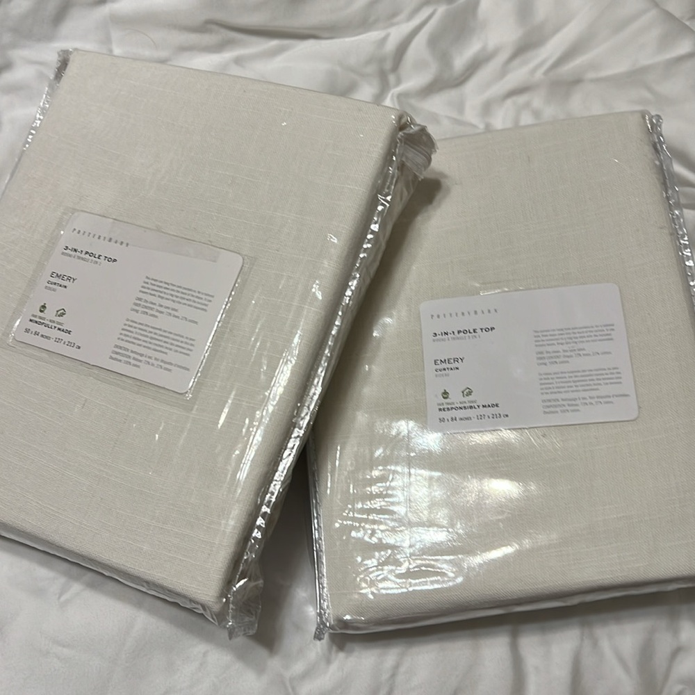 New - Set of 2 - Pottery Barn Emery Curtain - Ivory 50x84 inches - Picture 5 of 6